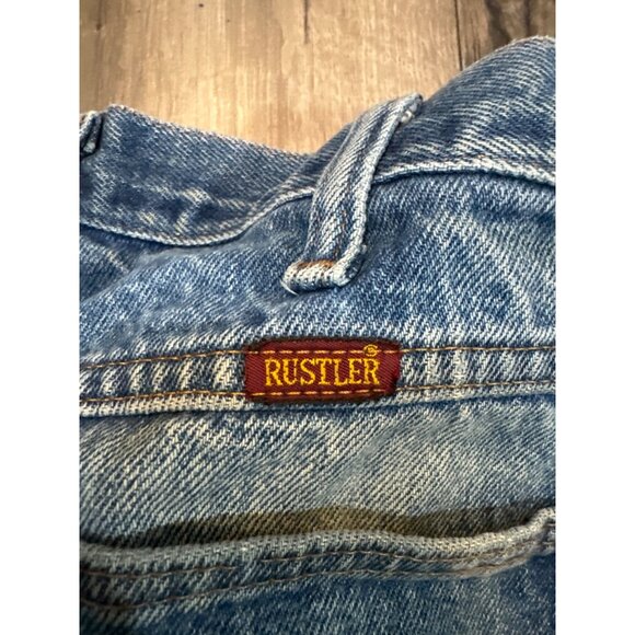 Vintage Rustler 32x30 Blue Denim Jeans Straight Leg Distressed Style Made In Mex - Picture 9 of 12